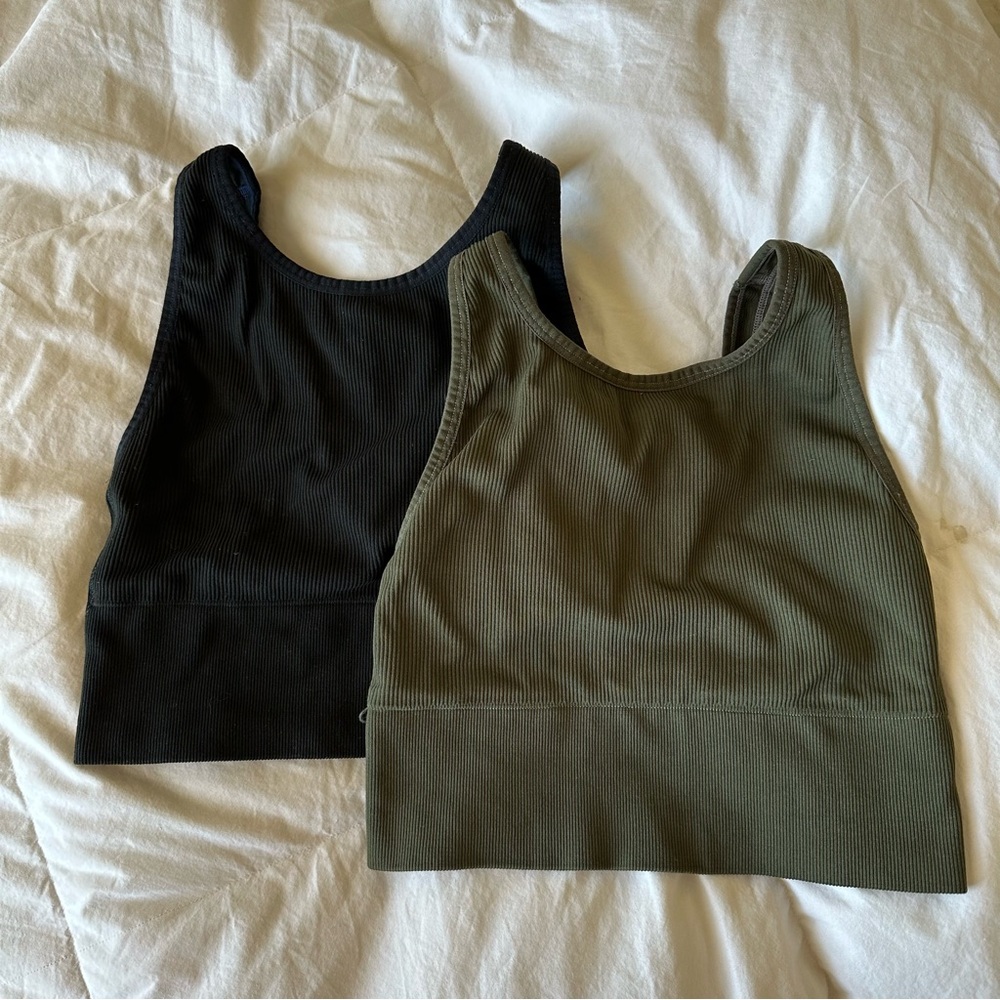 Set of 2 Victoria's Secret Black and Olive Green Sports Bra Tank